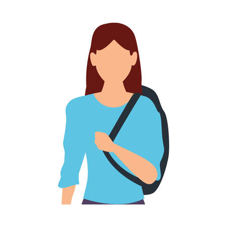 young woman casual with schoolbag avatar character vector illustration designのイラスト素材