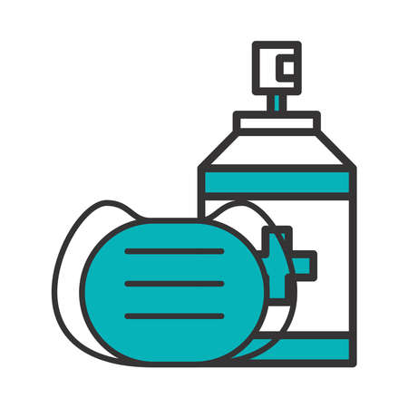 spray bottle with medical mask prevention accessory icon vector illustration designのイラスト素材