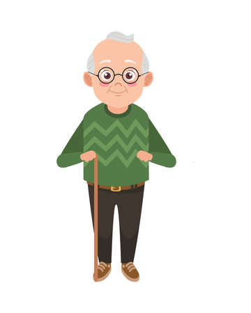 happy old grandfather with glasses avatar character vector illustration designのイラスト素材