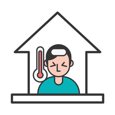 person with fever covid19 symptom stay at home vector illustration designのイラスト素材