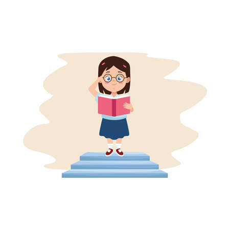 little student girl with uniform reading book character vector illustration designのイラスト素材