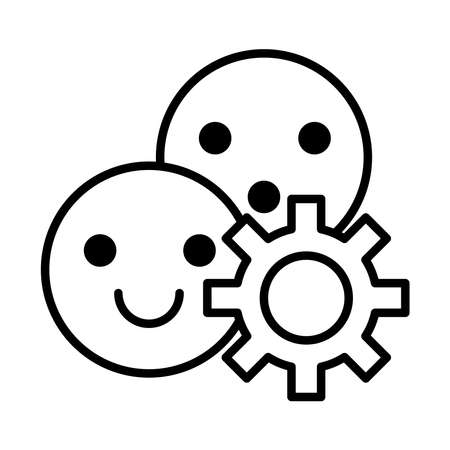 gear machine work with emojis faces line style icon vector illustration designのイラスト素材