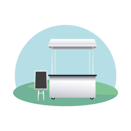 kiosk commercial branding mockup with chalkboard vector illustration designのイラスト素材