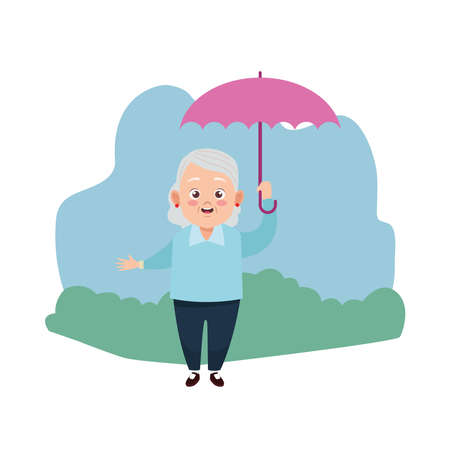 cute happy grandmother with umbrella avatar character vector illustration designのイラスト素材