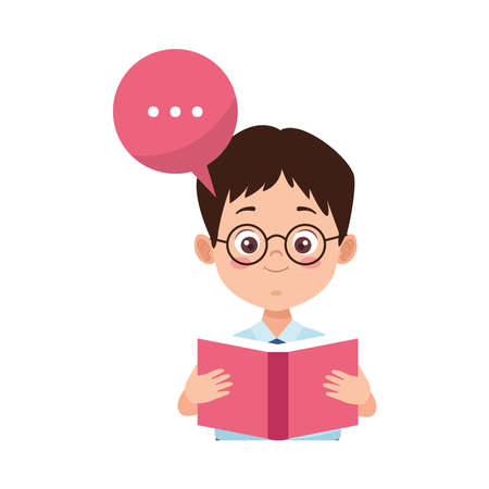 little student boy with uniform reading book character vector illustration designのイラスト素材