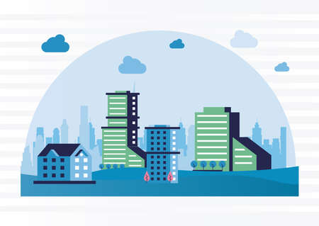 city minimal cityscape scene frame vector illustration designのイラスト素材