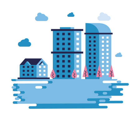 city minimal cityscape scene frame vector illustration designのイラスト素材
