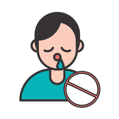 person with flu covid19 symptom and stop symbol vector illustration designのイラスト素材