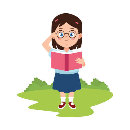little student girl with uniform reading book character vector illustration designのイラスト素材
