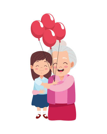 cute happy grandmother with granddaughter and balloons helium vector illustration designのイラスト素材