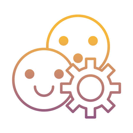 gear machine work with emojis faces gradient line style icon vector illustration designのイラスト素材