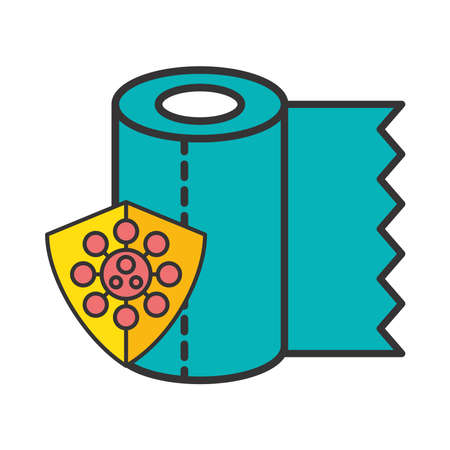 covid19 particle in shield with toilet paper roll vector illustration designのイラスト素材