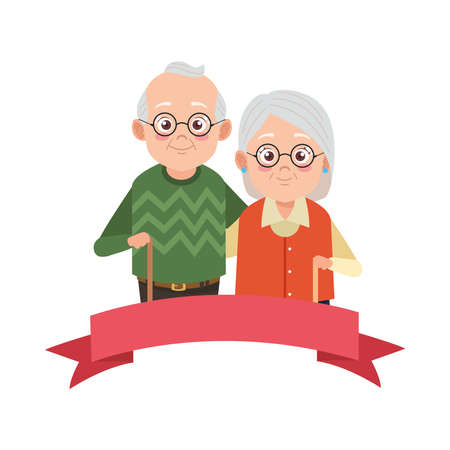 cute happy grandparents couple avatars characters vector illustration designのイラスト素材