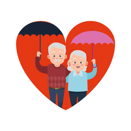 cute happy grandparents couple in heart avatars characters vector illustration designのイラスト素材
