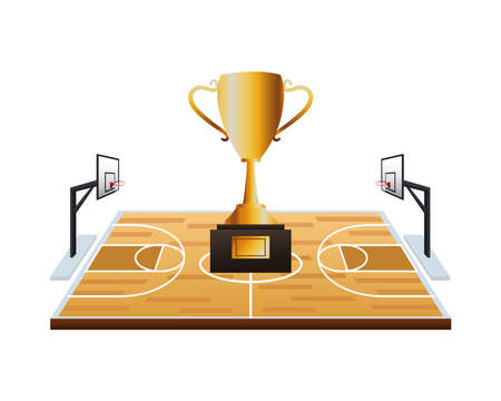 basketball sport court scene with trophy cup vector illustration designのイラスト素材