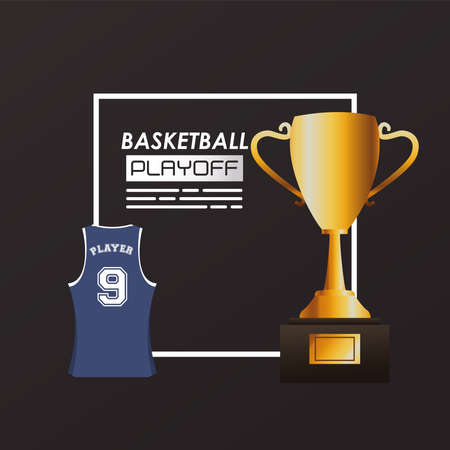 basketball sport poster with trophy cup and shirt vector illustration designのイラスト素材