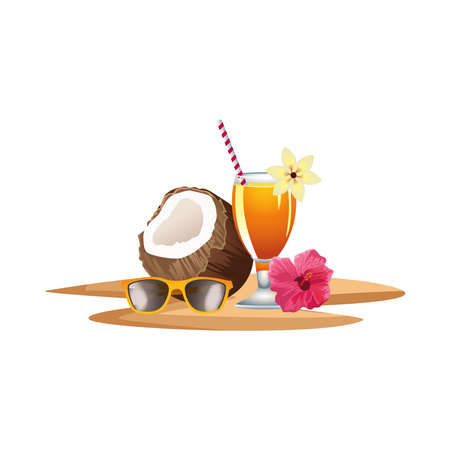 fresh coconut cocktail summer with umbrella and sunglasses icon vector illustration designのイラスト素材