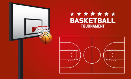 basketball sport poster with ball and basket vector illustration designのイラスト素材