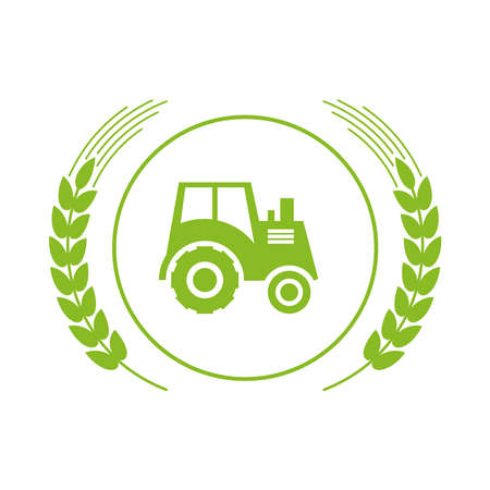 tractor farm with leafs organic product vector illustration designのイラスト素材