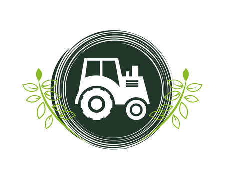 tractor farm with leaves organic product vector illustration designのイラスト素材