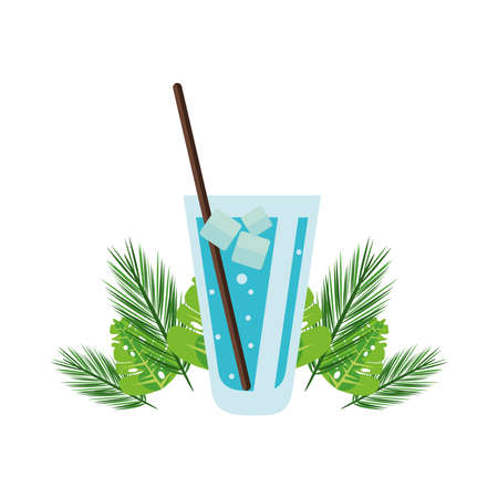 tropical leafs palms summer and ice drink vector illustration designのイラスト素材
