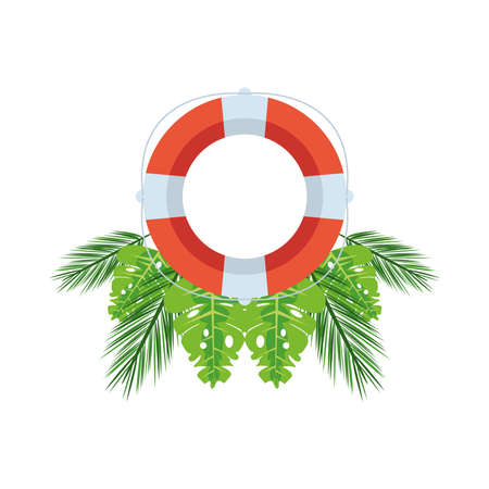 tropical leafs palms summer and lifeguard float vector illustration designのイラスト素材