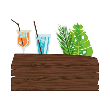 label wooden signal with leafs palm and drinks vector illustration designのイラスト素材