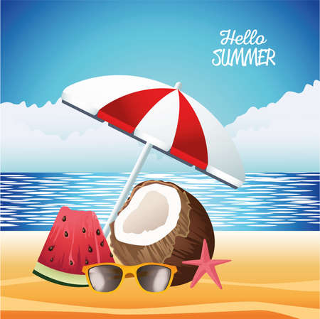 hello summer seasonal scene vector illustration designのイラスト素材