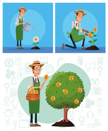 businessmen cultivating money plants characters vector illustration designのイラスト素材
