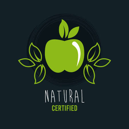 premium and healthy food poster with apple and leafs vector illustration designのイラスト素材