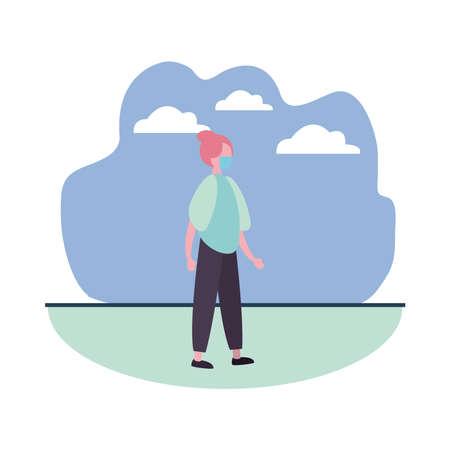 woman wearing medical mask in the camp character vector illustration designのイラスト素材