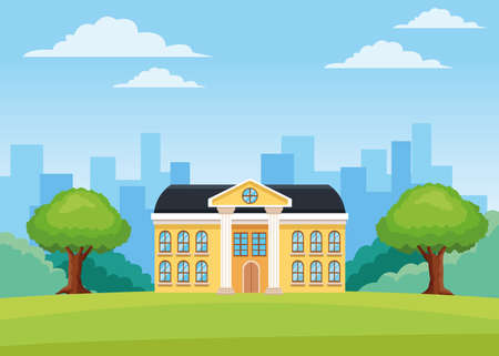 school building facade in the camp scene vector illustration designのイラスト素材
