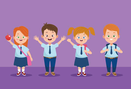 little students group with uniforms characters vector illustration designのイラスト素材