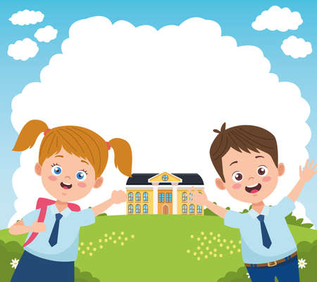 little students couple with uniforms in the school characters vector illustration designのイラスト素材