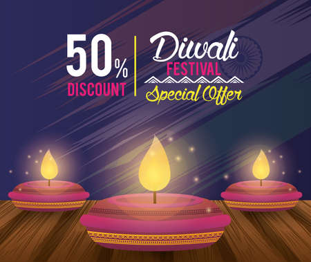 Diwali Festival Indian Offer Design with candles, vector illustrationの写真素材