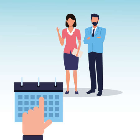 young business couple teamwork with calendar vector illustration designのイラスト素材