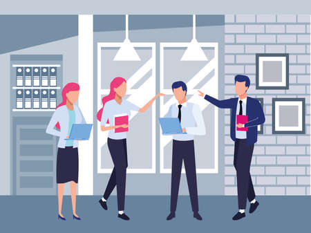 group of business people teamwork in the office characters vector illustration designのイラスト素材