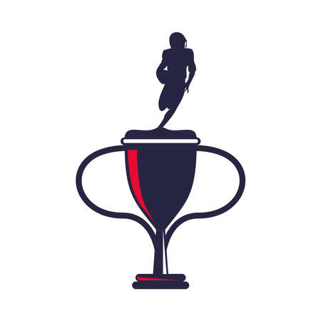 trophy cup with athletic man practicing american football sport silhouette vector illustration designのイラスト素材