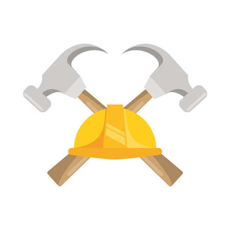 hammers construction tools crossed and helmet vector illustration designのイラスト素材