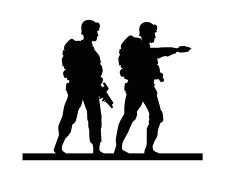 two soldiers military silhouettes figures vector illustration designのイラスト素材