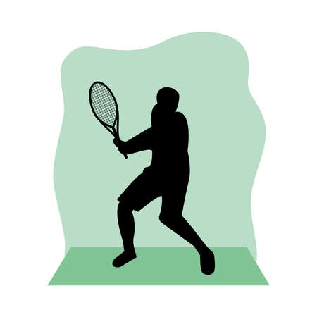 athletic man practicing tennis sport silhouette vector illustration designのイラスト素材