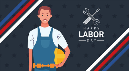 happy labor day celebration with builder constructor worker vector illustration design