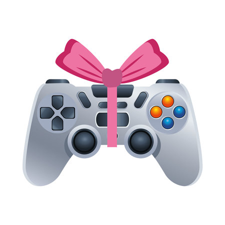 video game control device with ribbon gift bow vector illustration design