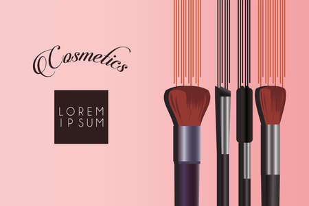 set of cosmetics makeup with lettering vector illustration designのイラスト素材