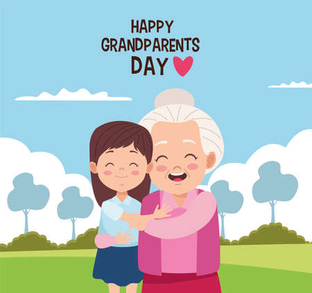 happy grandparents day card with grandmother and granddaughter vector illustration designのイラスト素材