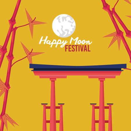 happy mid autumn festival with japaneses arch arquitecture vector illustration designのイラスト素材