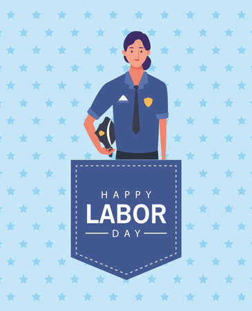 happy labor day celebration with female police vector illustration designのイラスト素材