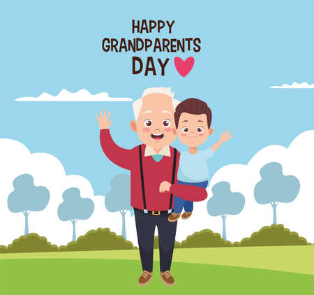 happy grandparents day card with grandfather and grandson vector illustration designのイラスト素材