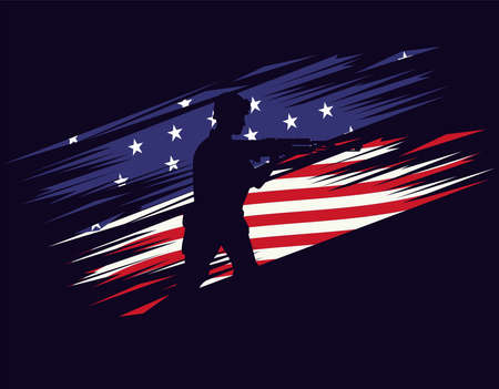 soldier with rifle figure silhouette in usa flag background vector illustration designのイラスト素材