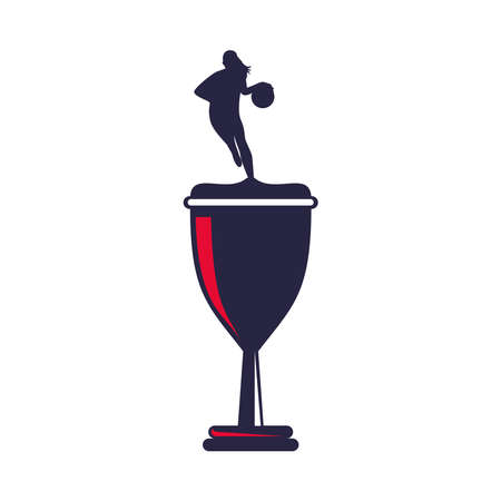 trophy cup with athletic woman practicing basketball sport silhouette vector illustration designのイラスト素材